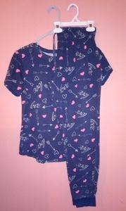Size S/M Blue PJ`s w Pink Hearts & Silver Arrows
